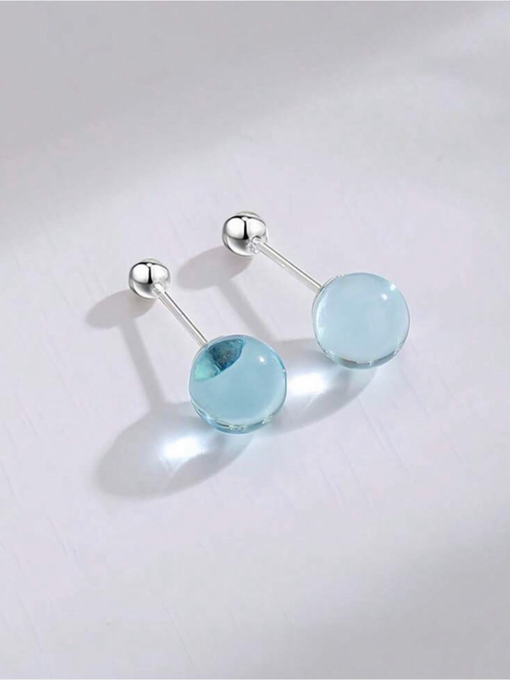 Sterling Silver 925 Blue Glass Ball Stud Earrings ✨